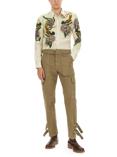 Dries Van Noten Floral Embroidered Slim Fit Long Sleeve Shirt In White