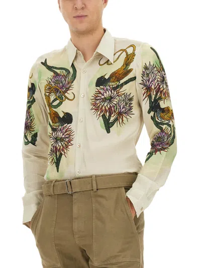 Dries Van Noten Floral Embroidered Slim Fit Long Sleeve Shirt In White