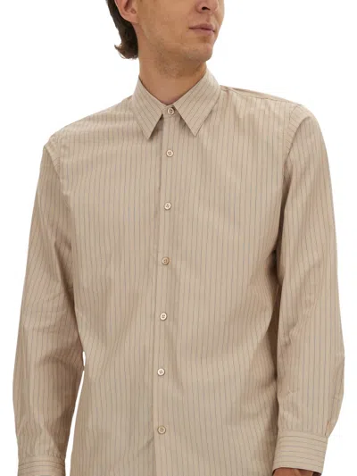 Dries Van Noten Striped Long Sleeve Shirt With Button-down Collar In Neutral