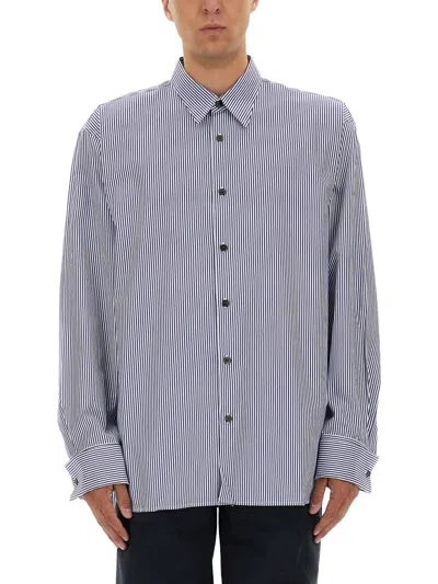 Dries Van Noten Men Striped Shirt In Blue