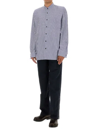 Dries Van Noten Men Striped Shirt In Blue