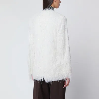 Dries Van Noten Fringed Jacket With Waist Tie And Long Sleeves In White