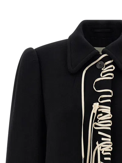 Dries Van Noten Structured White Jacket With High Shoulder Pads And Elegant Collar In Black