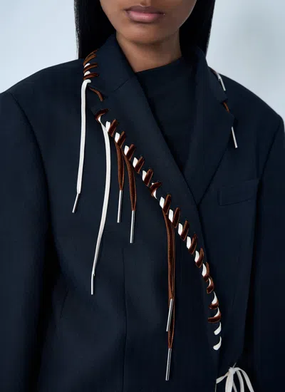 Dries Van Noten Baftan Long Sleeve Notched Lapel Jacket In Blue