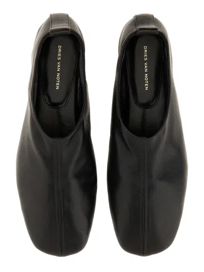 Dries Van Noten Soft Black Leather Loafers With Squared Toe In Black