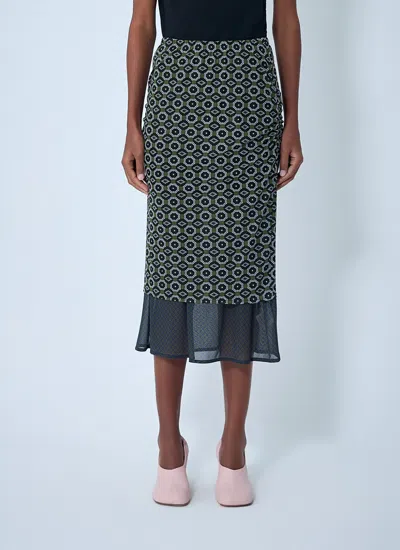 Dries Van Noten Green & Blue Transparent Mesh Midi Skirt In Blue