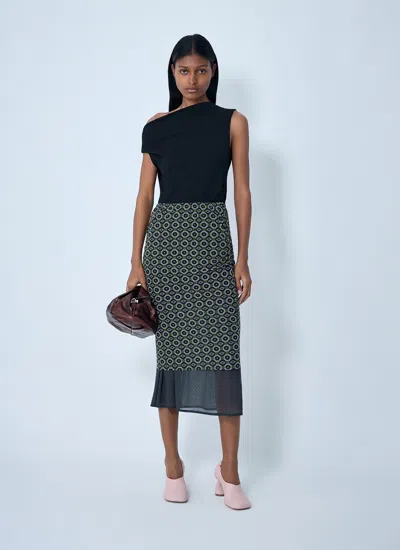 Dries Van Noten Green & Blue Transparent Mesh Midi Skirt In Blue