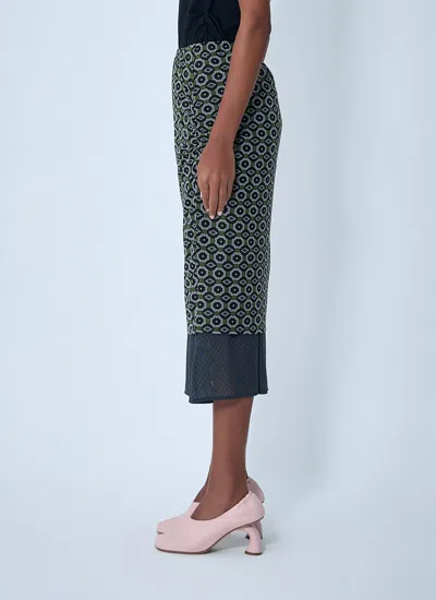 Dries Van Noten Green & Blue Transparent Mesh Midi Skirt In Blue