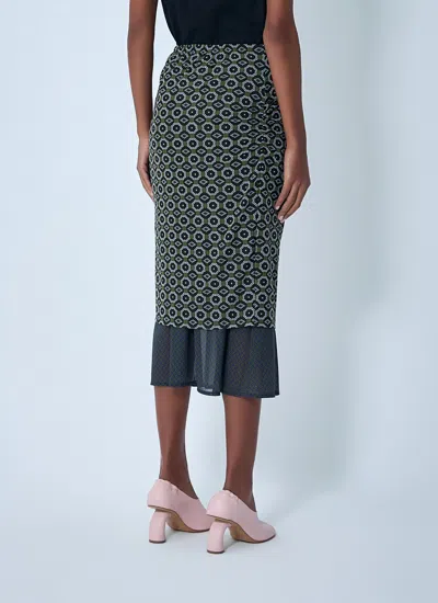 Dries Van Noten Green & Blue Transparent Mesh Midi Skirt In Blue