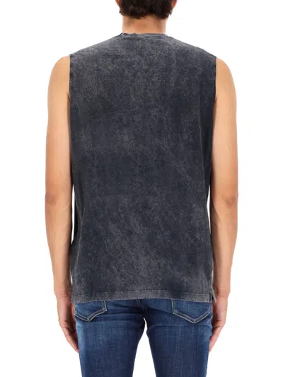 Dsquared2 D2 X Magliano Black Crew Neck Top With Logo Lettering And Front Print In Cotton Man In Gray