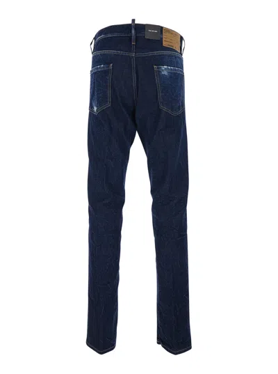 Dsquared2 Cool Guy Blue Jeans With Logo Patch On The Rear And Ripped Details In Denim Man In Blue
