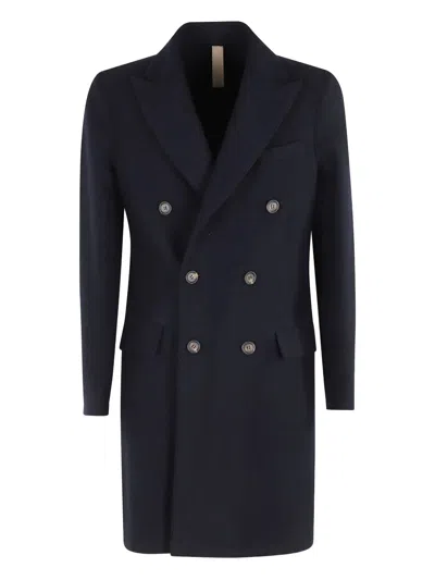 Eleventy Double-breasted Long Coat And Pockets In Multi