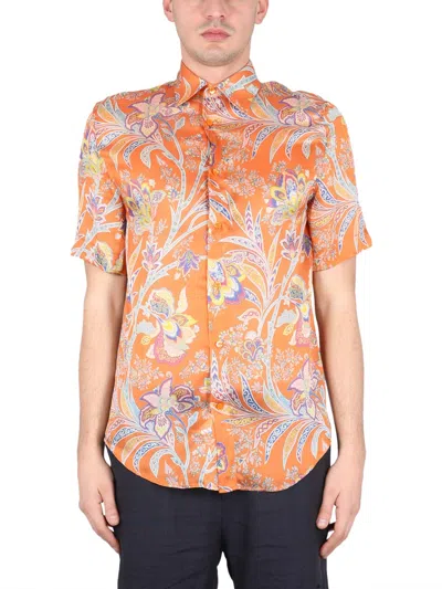 Etro Men Floral Print Shirt In Orange