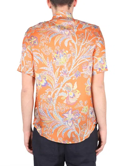 Etro Men Floral Print Shirt In Orange