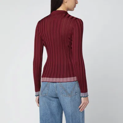 Etro Long Sleeve Polo With Collared Neck And Ribbed Texture In Burgundy
