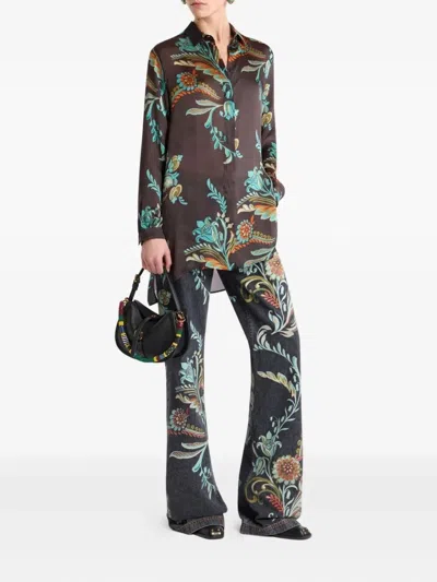 Etro Long Shirt With Daffodil Motif In Multi