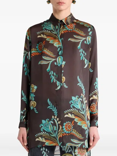 Etro Long Shirt With Daffodil Motif In Multi