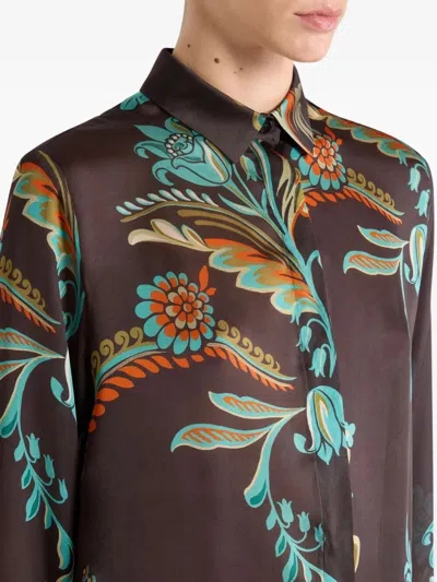 Etro Long Shirt With Daffodil Motif In Multi