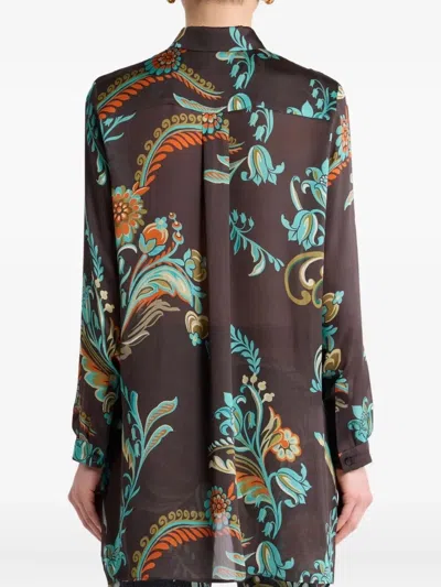 Etro Long Shirt With Daffodil Motif In Multi
