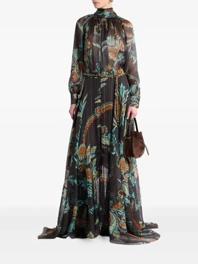 Etro Floral Sheer Silk Chiffon Blouse In Multi