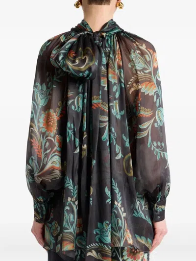 Etro Floral Sheer Silk Chiffon Blouse In Multi