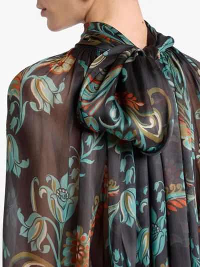 Etro Floral Sheer Silk Chiffon Blouse In Multi