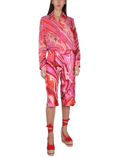 Etro Women Silk And Cotton Bermuda Shorts In Pink