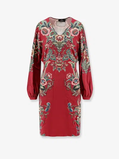 Etro Floral Embroidered Knee-length Dress In Red