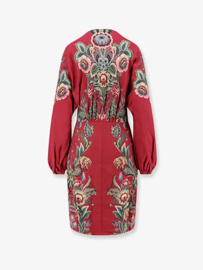 Etro Floral Embroidered Knee-length Dress In Red