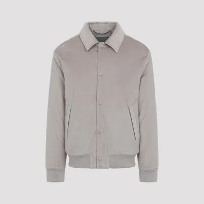 Canali Classic Corduroy Bomber Jacket In Soft Light Grey In Gray