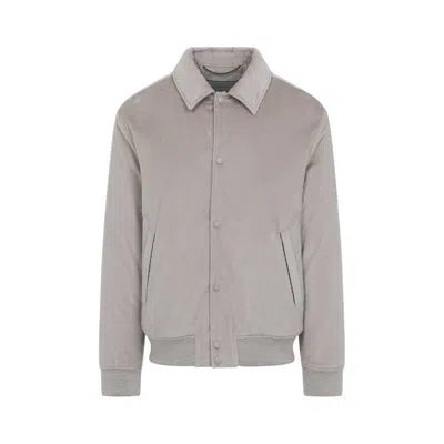 Canali Classic Corduroy Bomber Jacket In Soft Light Grey In Gray