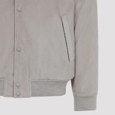 Canali Classic Corduroy Bomber Jacket In Soft Light Grey In Gray