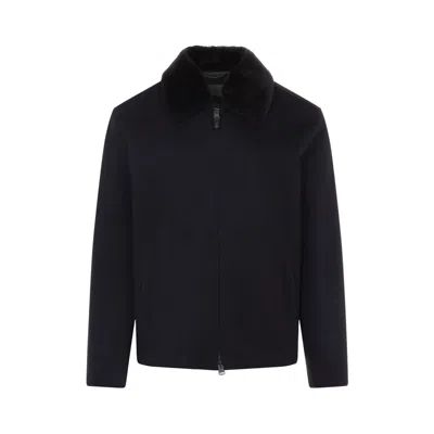 Canali Navy Blue Coach Cashmere Jacket In Black