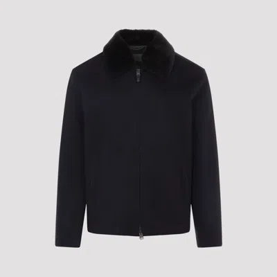 Canali Navy Blue Coach Cashmere Jacket In Black