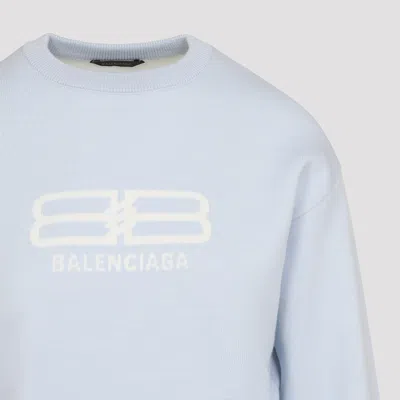Balenciaga Logo-jacquard Cropped Sweater In Wool Blend In Blue
