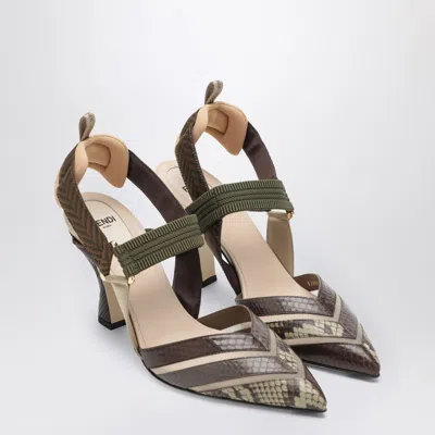 Fendi Colibrì Slingback In Mesh And Multicoloured Ayers In Brown