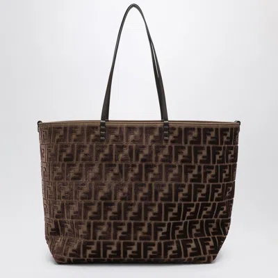 Fendi Roll Large Shopper In Ff Jacquard Velvet Bags In Brown