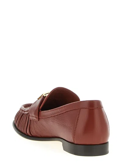 Fendi Curled Metal Detail Baguette Loafers In Brown