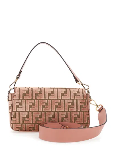 Fendi Medium Baguette Ff-pattern Shoulder Bag In Pink