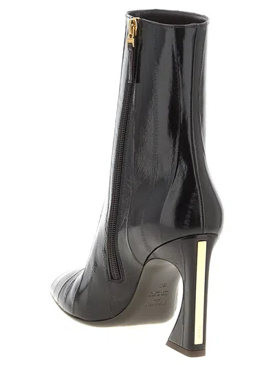 Fendi Women Brown Ankle Boots With Arc Heel And Side Zip Closure In Leather Woman In Black