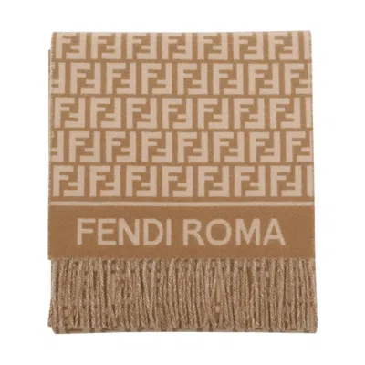 Fendi Rectangular Scarf Fringed Ends In Brown