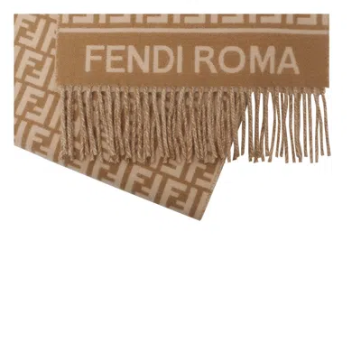 Fendi Rectangular Scarf Fringed Ends In Brown