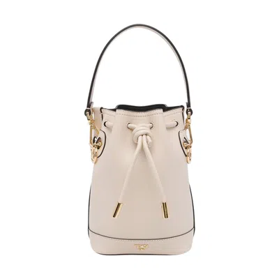Fendi Women Ivory Leather Mon Tresor Bucket Bag In White
