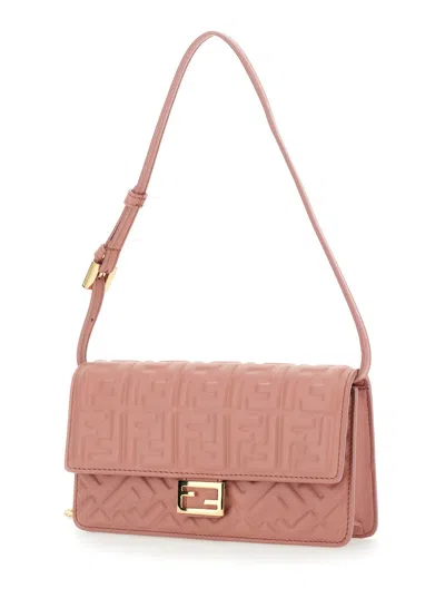 Fendi Women Pink Wallet On Chain Baguette With All-over Ff Motif And Ff Plaque In Leather Woman In Pink