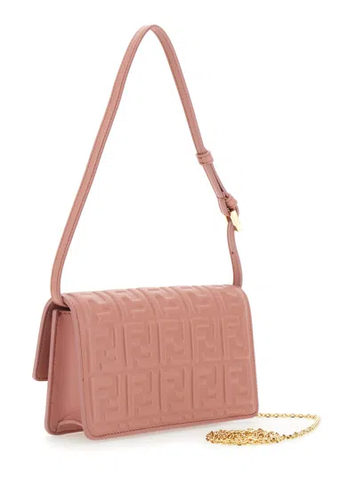 Fendi Women Pink Wallet On Chain Baguette With All-over Ff Motif And Ff Plaque In Leather Woman In Pink