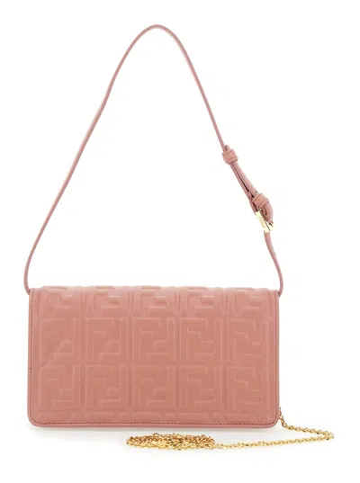 Fendi Women Pink Wallet On Chain Baguette With All-over Ff Motif And Ff Plaque In Leather Woman In Pink