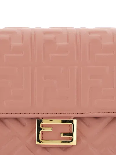 Fendi Women Pink Wallet On Chain Baguette With All-over Ff Motif And Ff Plaque In Leather Woman In Pink