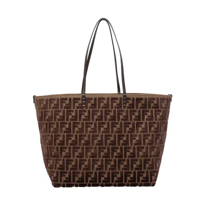 Fendi Roll Large Shopper In Ff Jacquard Velvet Bags In Brown