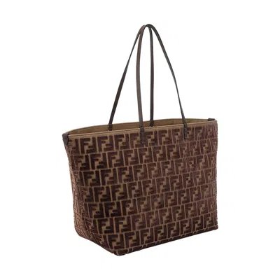 Fendi Roll Large Shopper In Ff Jacquard Velvet Bags In Brown