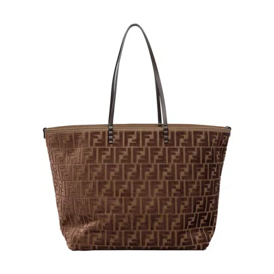 Fendi Roll Large Shopper In Ff Jacquard Velvet Bags In Brown